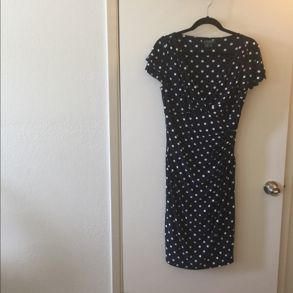 Super flattering Polka Dot Dress Navy and White.